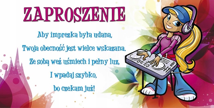 

Zaproszenie na urodziny od dziewczyny wesołe ZSY12
