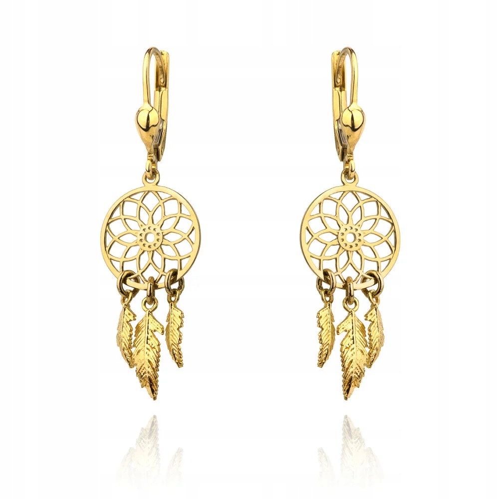 Náušnice zlaté 585 dámské lapače snů s anglickým zapínáním jako dárek