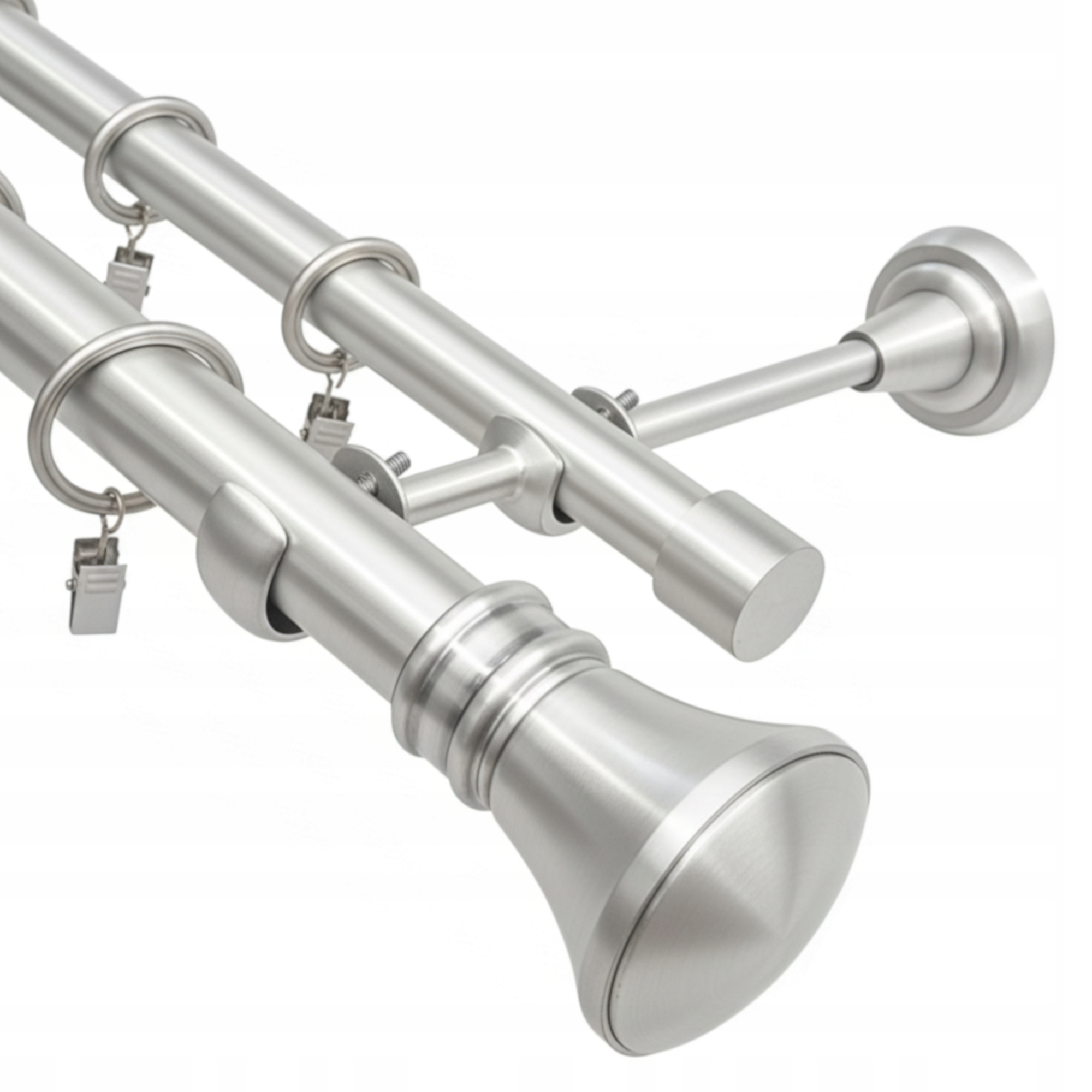 Garnýž Dvojitá nástěnný Karniš Kovový 25+19 mm stříbrný Satén Monaco 140 cm