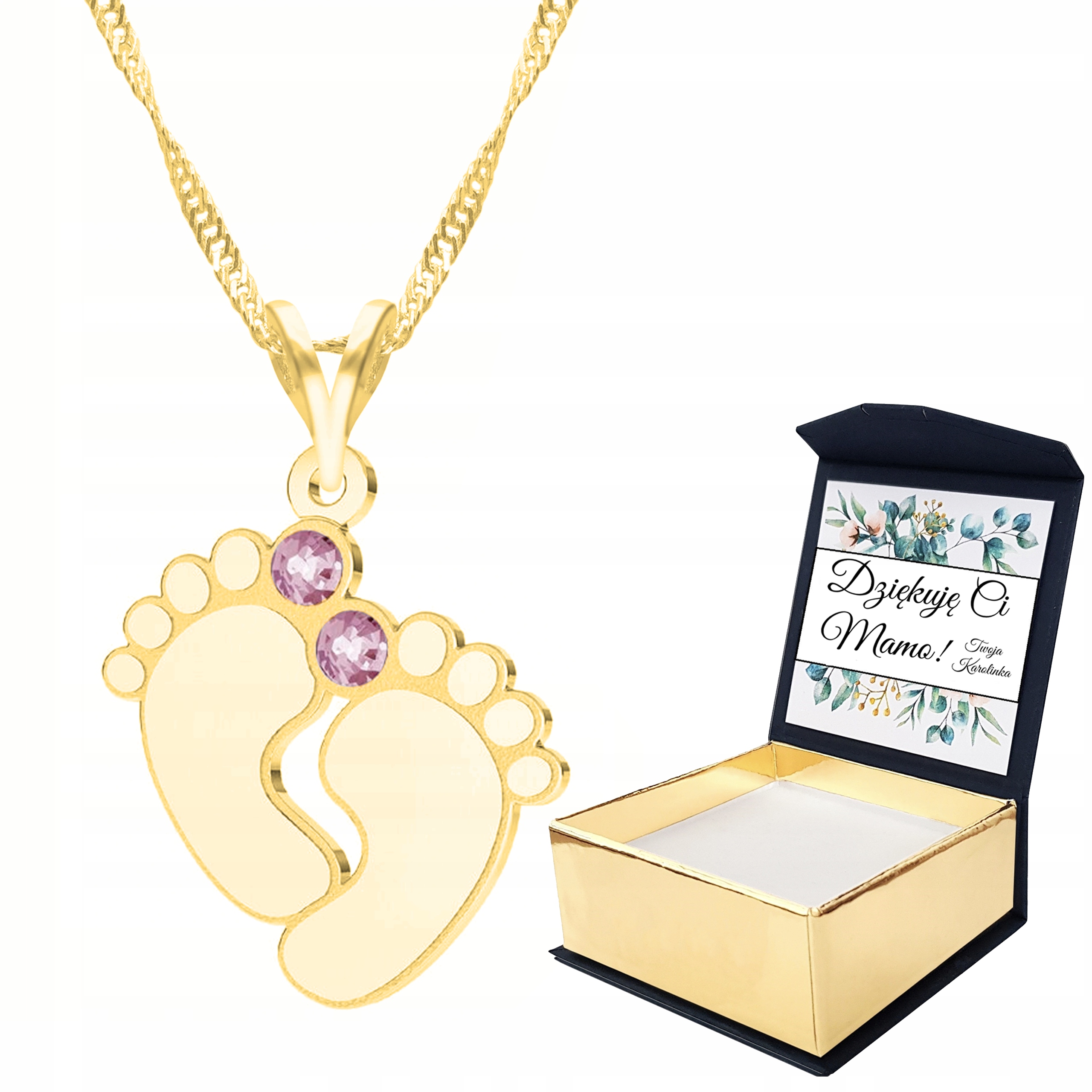 Zlatý náhrdelník dětské nožičky Vlastní Potisk