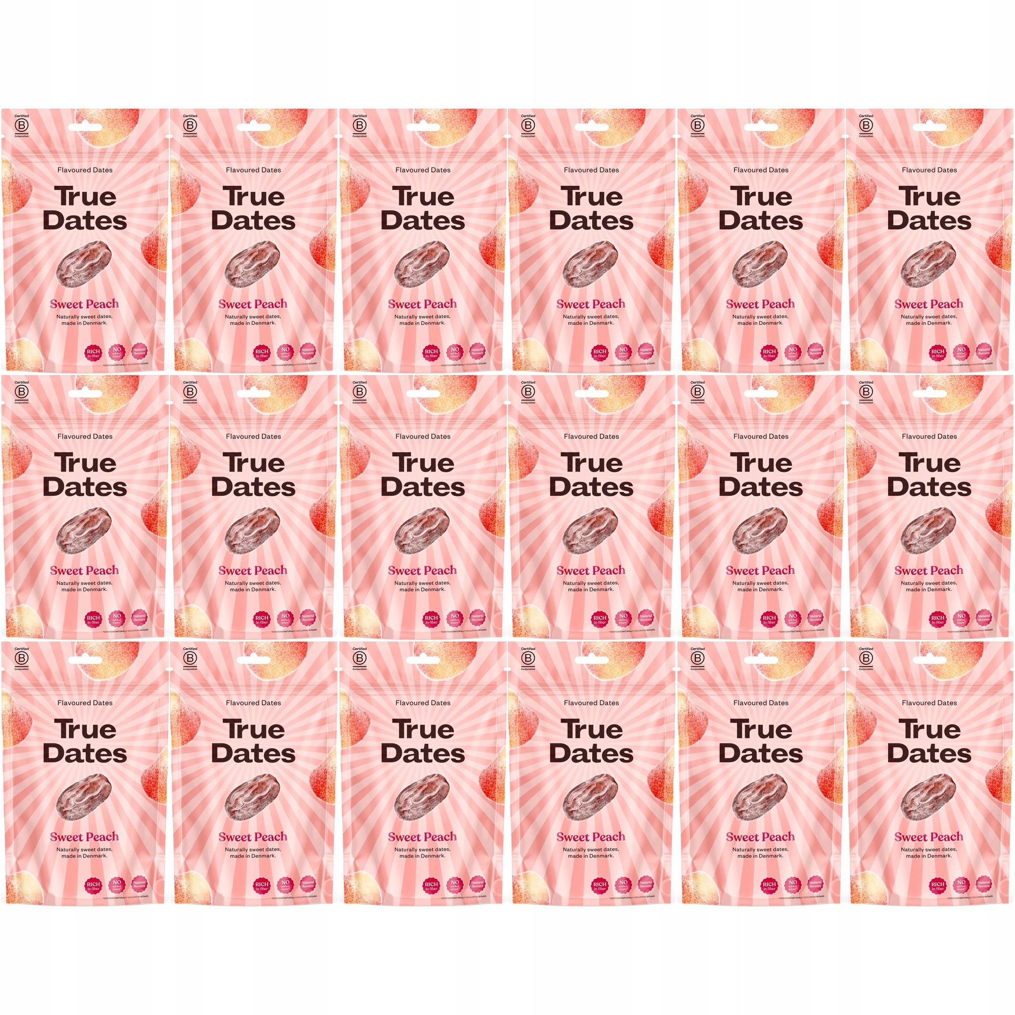 Zestaw daktyli True Dates daktyle o smaku Słodkiej Brzoskwini Sweet 18 szt.