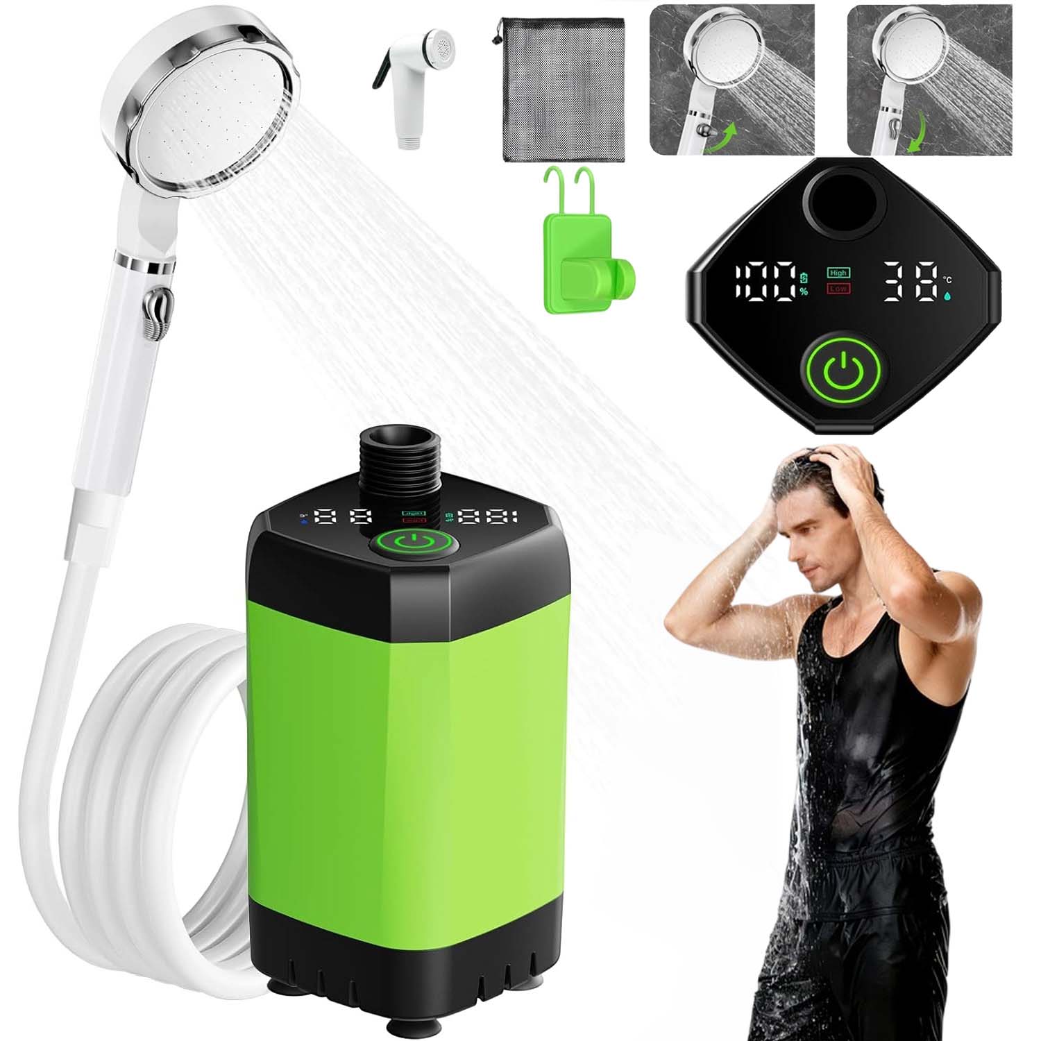 Turistická Sprcha Bezdrátová LCD 5400 Mah S Čerpadlem A Hadicí Pro Kempování