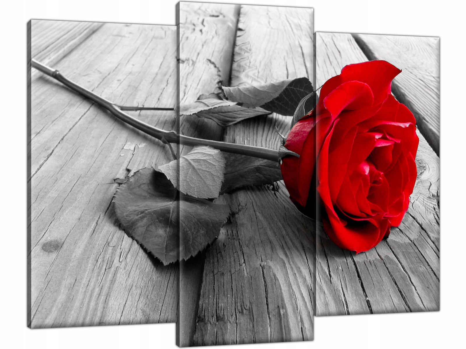 

Czerwona róża na deskach 90x70 Tryptyk Obraz 3 ele