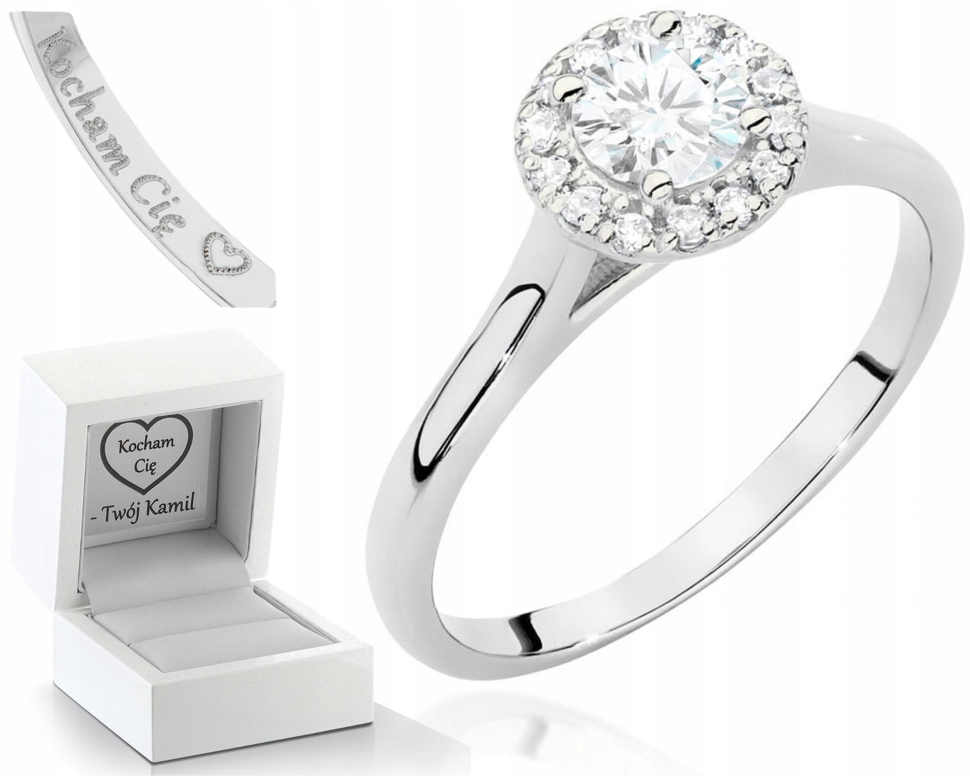 Bílé Zlato Prstýnek S Diamanty Brilianty 585 Gravírování