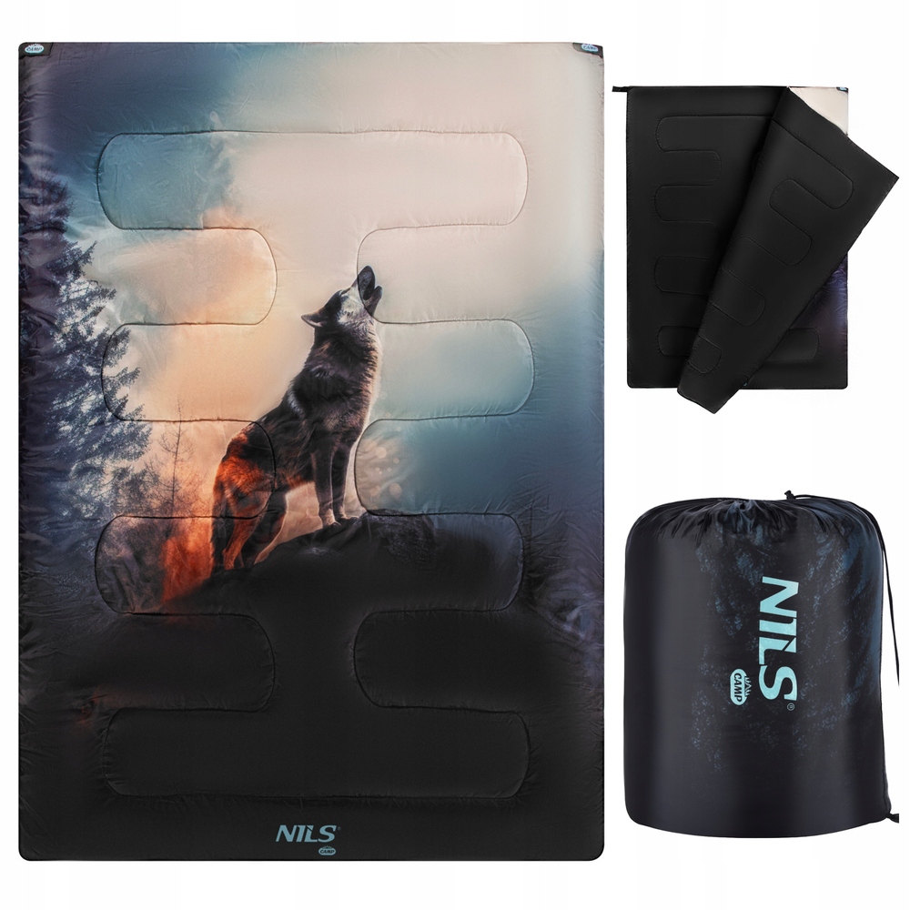 Turistický teplý kempingový spací pytel Dvoumístná přikrývka 3v1 200x140 cm Nils