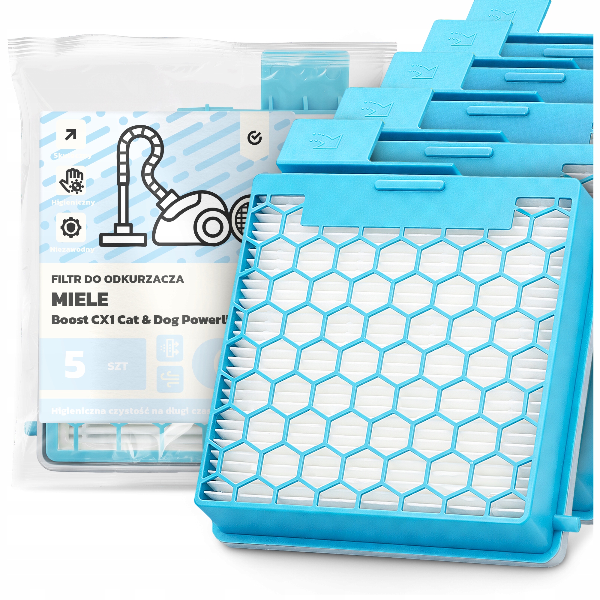 5 x Vzduchový Filtr pro vysavač Miele Boost CX1 Cat & Dog Powerline H Em-w