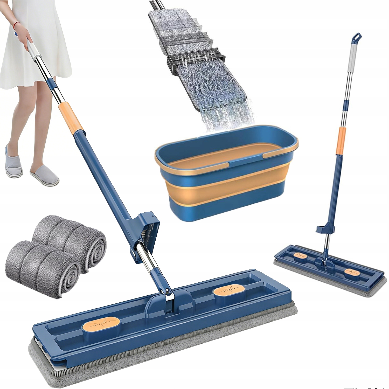 Plochý mop se ždímačem na čištění KBELÍK+2x zásoba