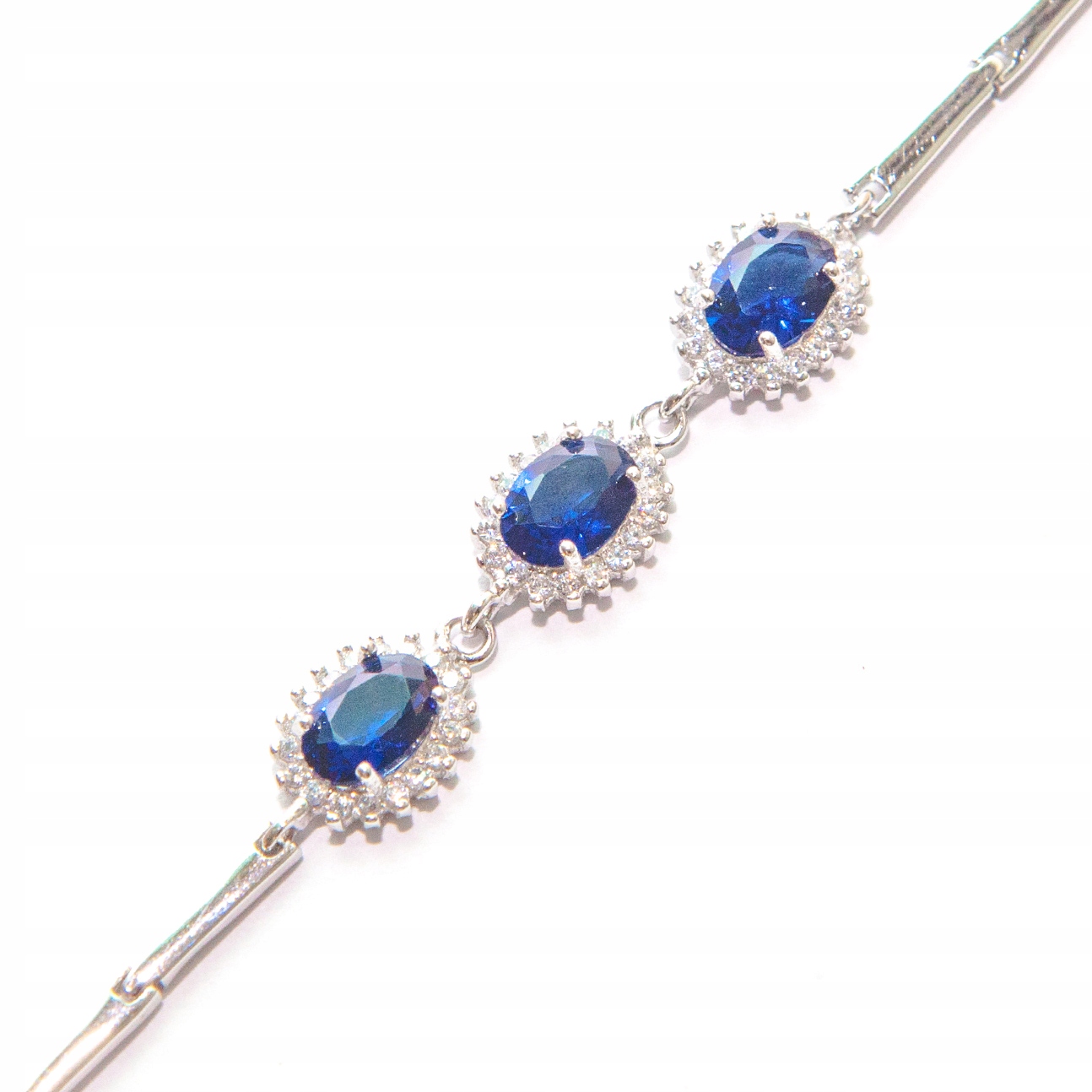 Stříbrný náramek se zirkony stříbro 925 oválné zirkony tmavě modré