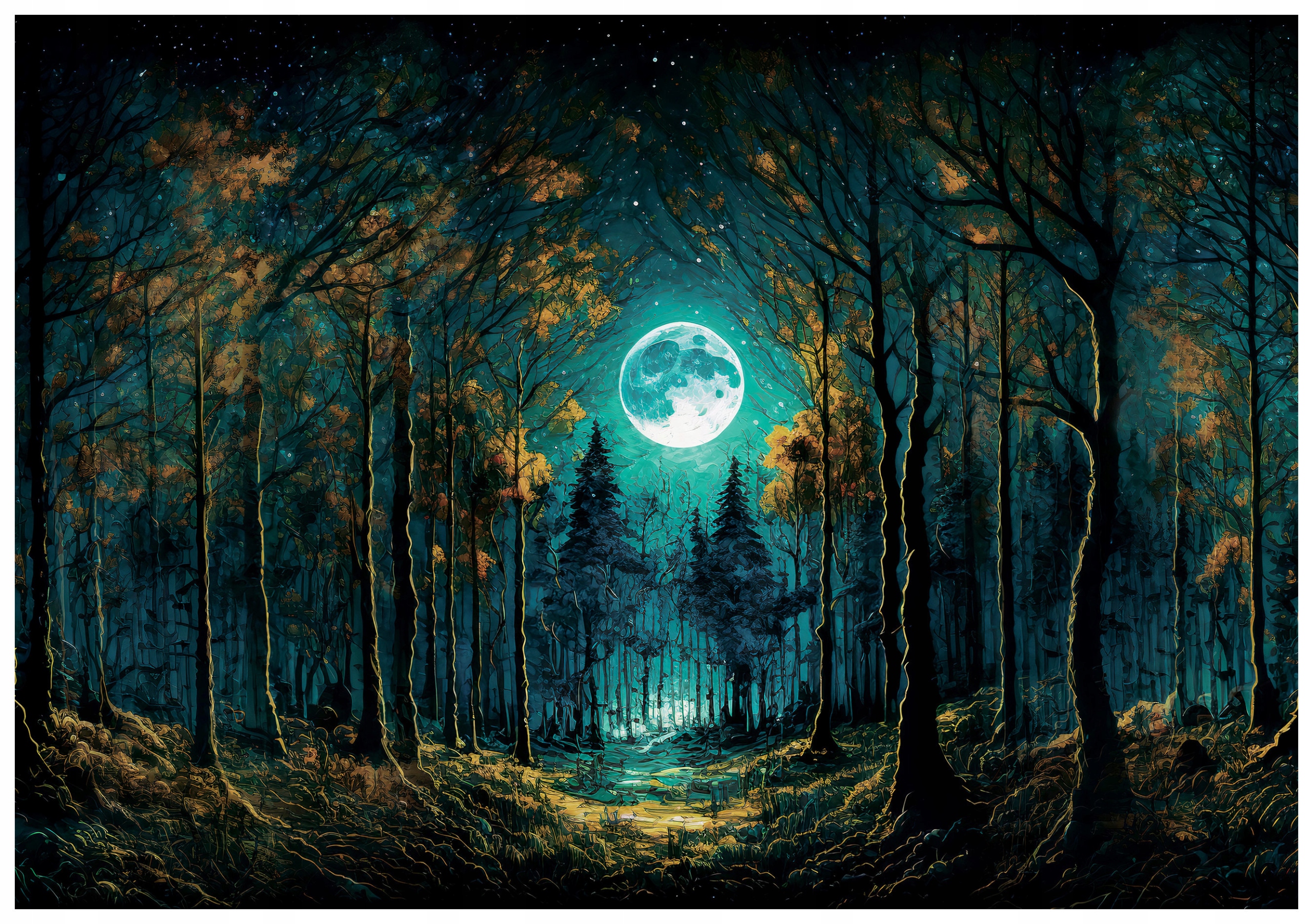 Fototapeta Noční krajina s lesem a měsícem vinylová 254x184 lepidlo