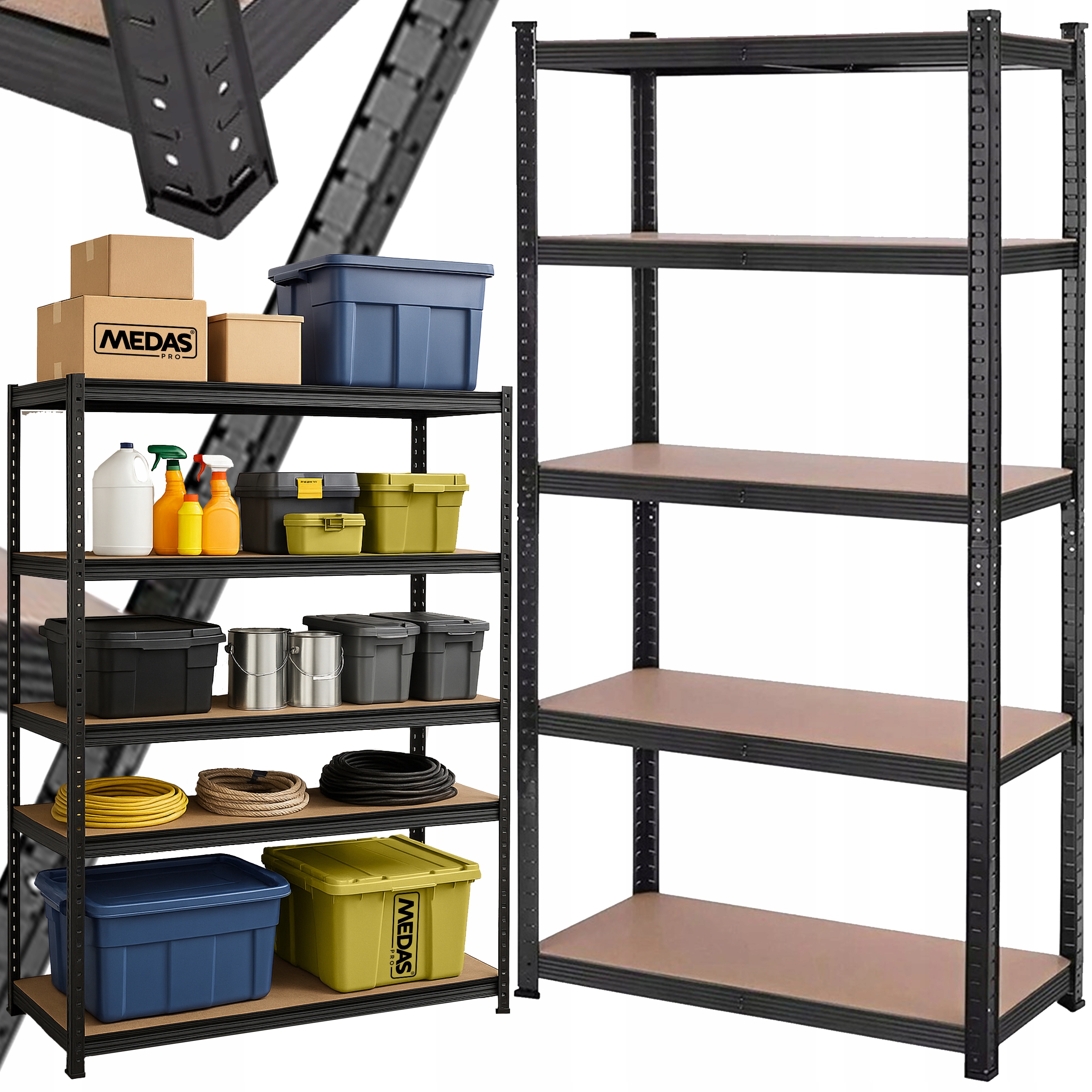 Regał magazynowy metalowy Czarny 180x90x40cm 875kg