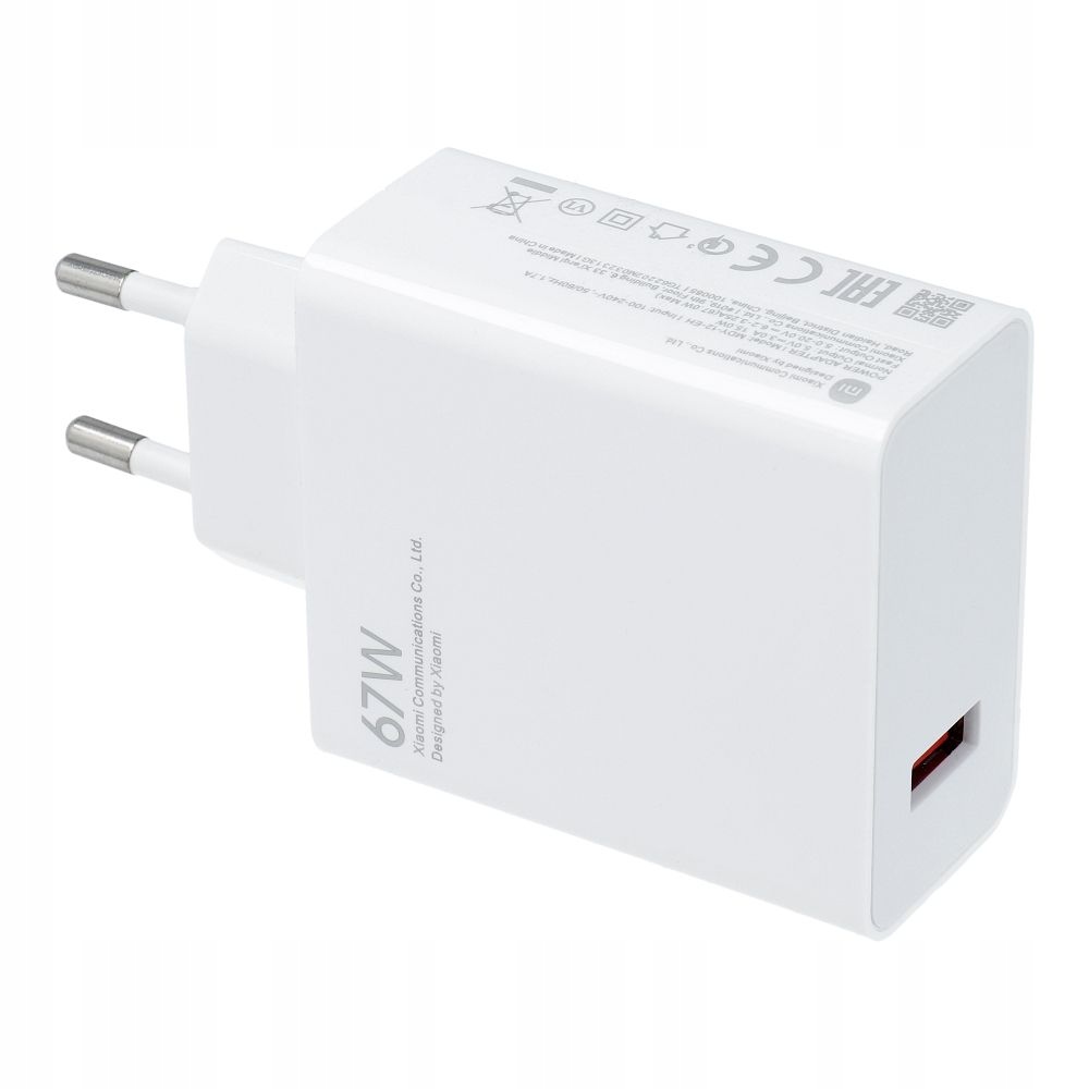 Xiaomi oryginalna ładowarka sieciowa Usb A QC3.0 3A 67W MDY-12-EH biała
