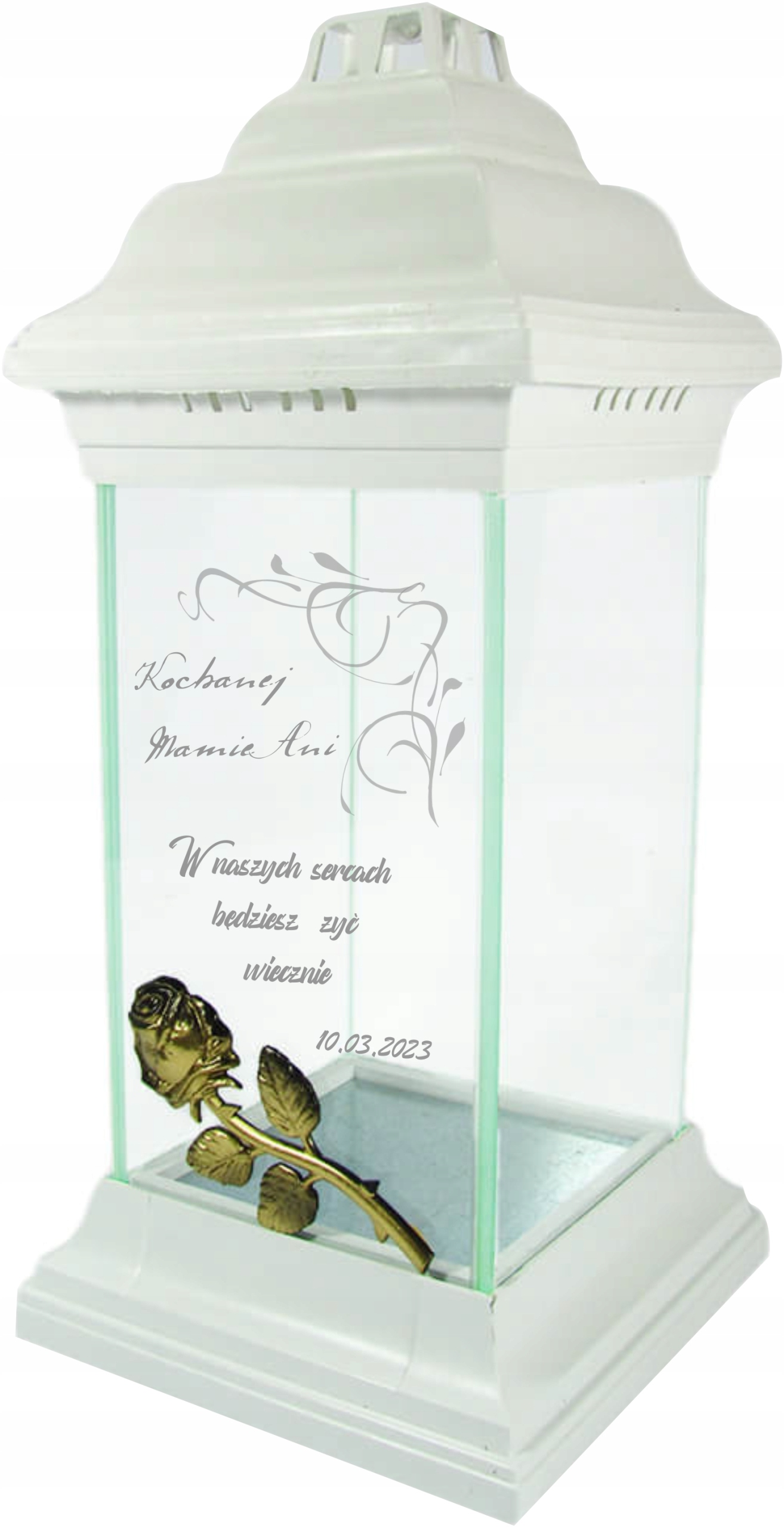 Hřbitovní Svíčka kaplička s růží Milované mamince Bílá