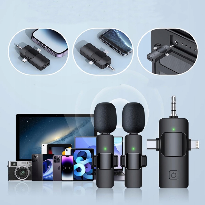 MIKROFON BEZPRZEWODOWY KRAWATOWY 2 MIKROFONY USB C APPLE ANDROID POWERBANK Model 3w1