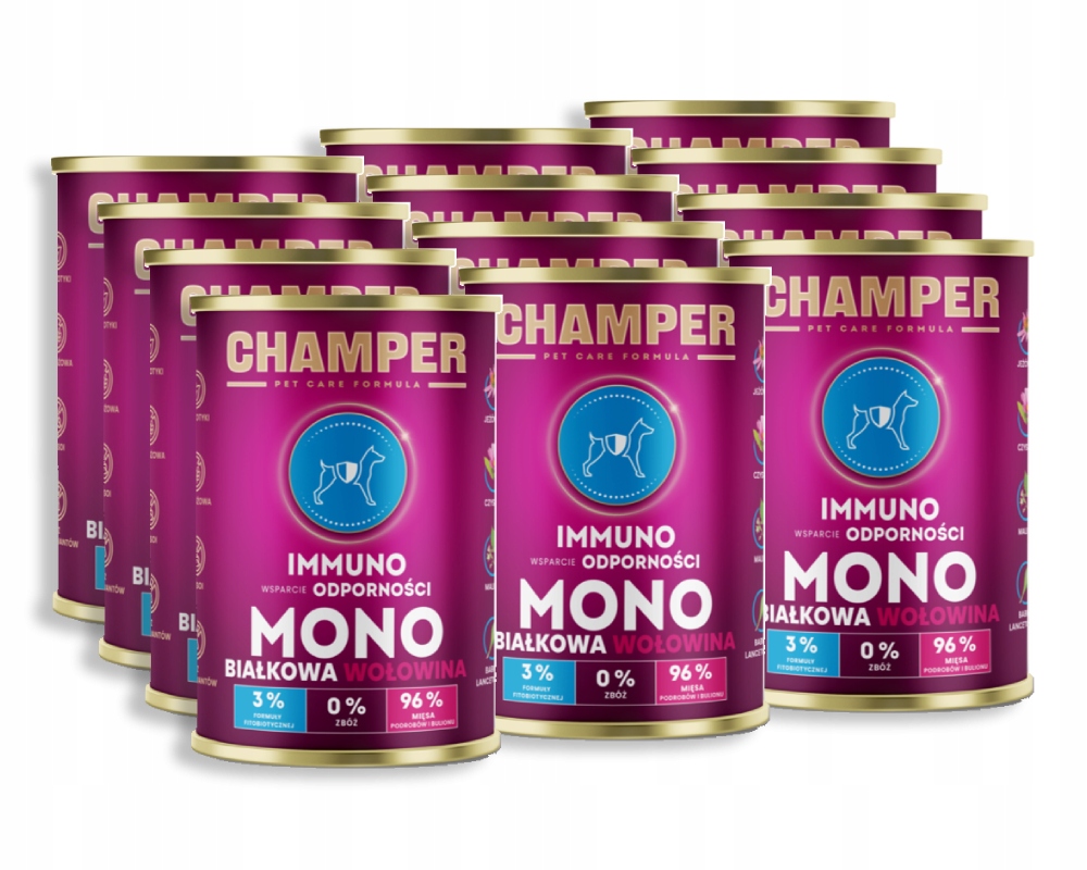 Levně Champer Immuno Monoproteinové hovězí krmivo mokré pro dospělé psy 12x400g