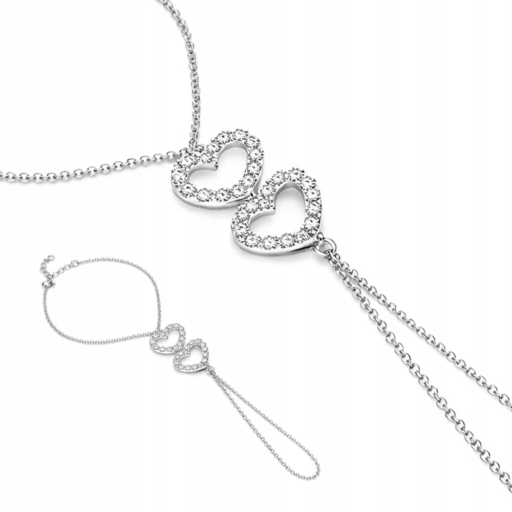 Srdce se zirkony Stříbrný náramek na zápěstí a prst Stříbro 925