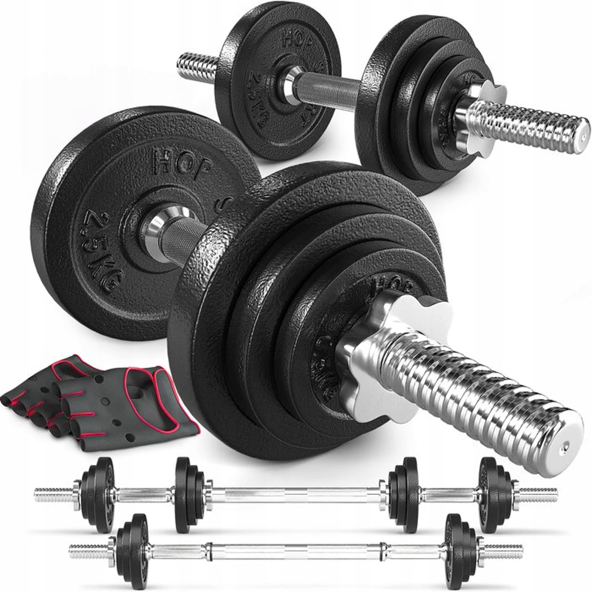 Sada litinových činek 2x10kg s prodlouženým hřídelem