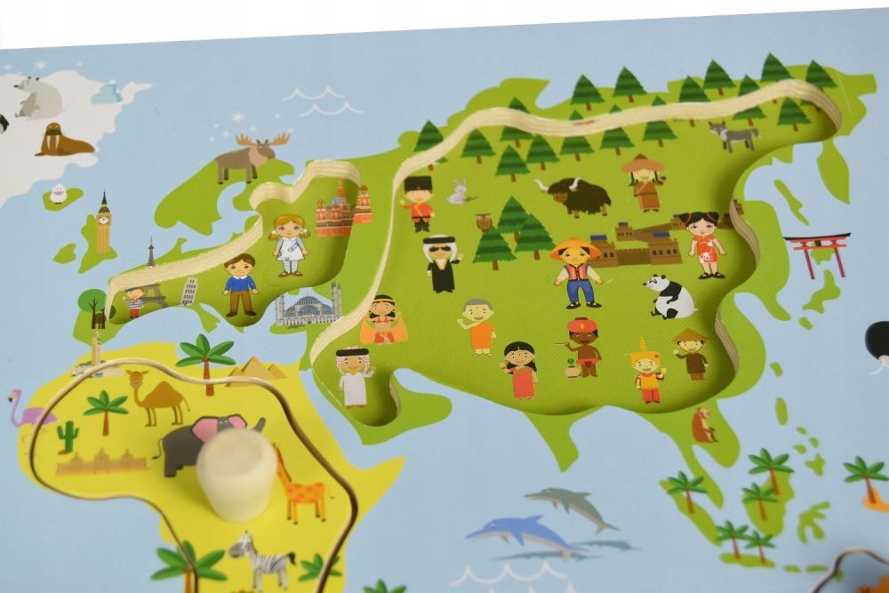 

Drewniana układanka edukacyjna z uchwytami mapa św