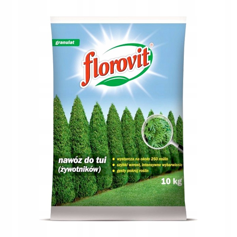 Nawóz do Tui Żywotników Florovit z Żelazem Nawóz pod Tuje do Żywopłotu 10kg