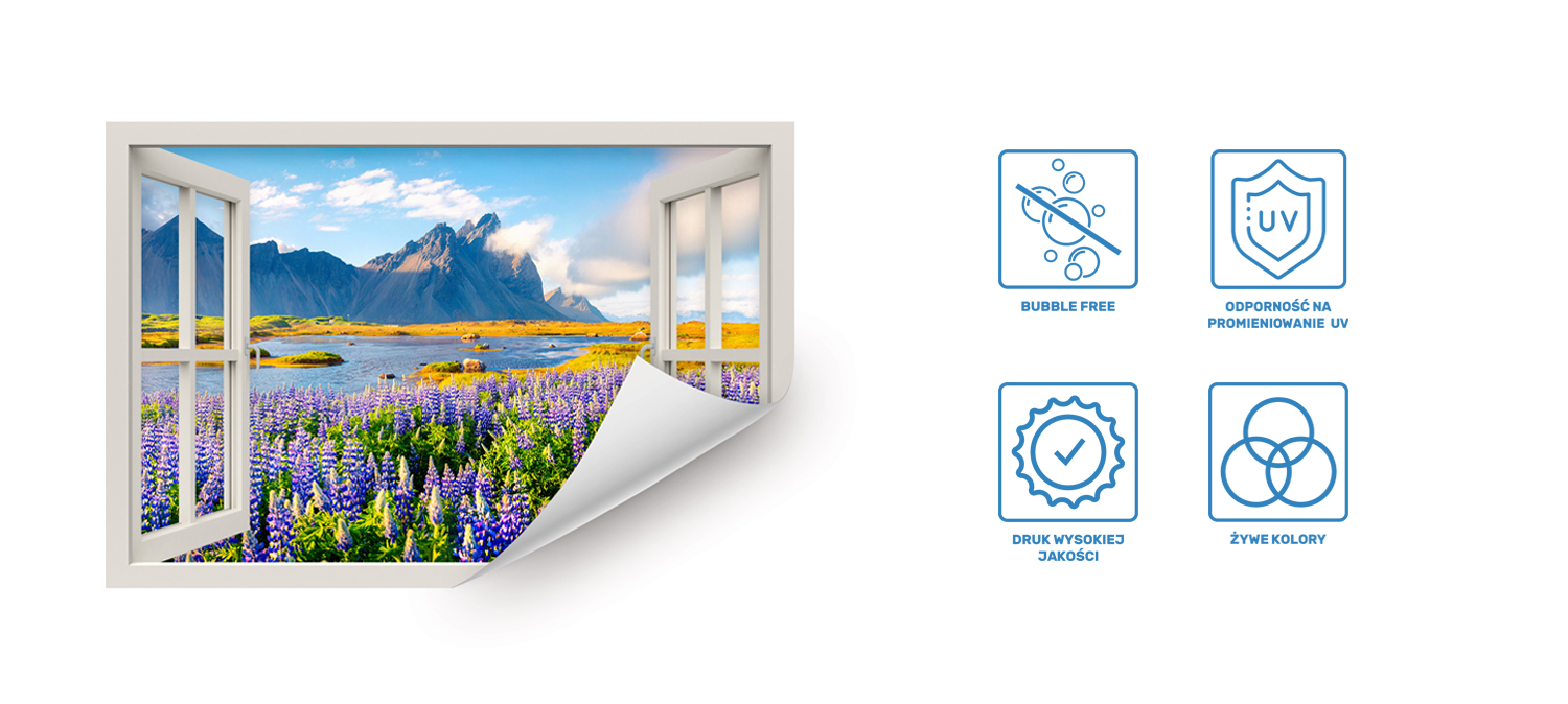 3D okno Nálepka na stenu Kvety vlčieho bôbu 90x60 Dĺžka 60 cm