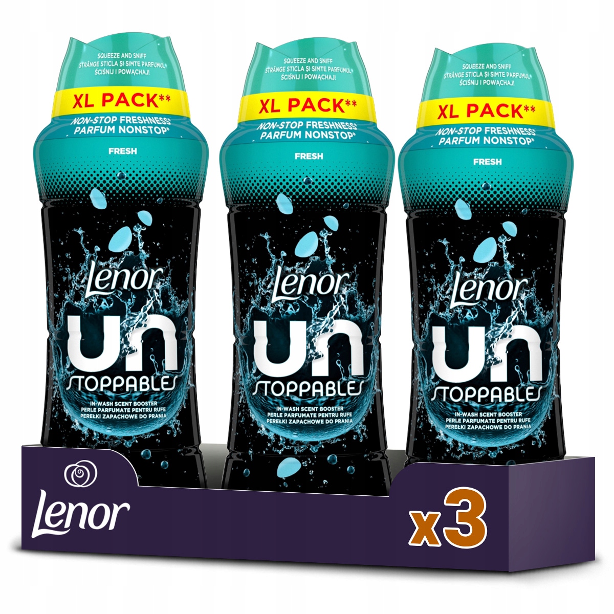 Zestaw Lenor Unstoppables Fresh perełki zapachowe do prania 3x495g