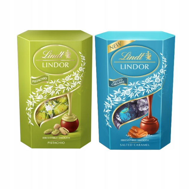 Lindt Pralinky Lindor pistáciové a slaný karamel 2x200g dárek k Svátek Matek
