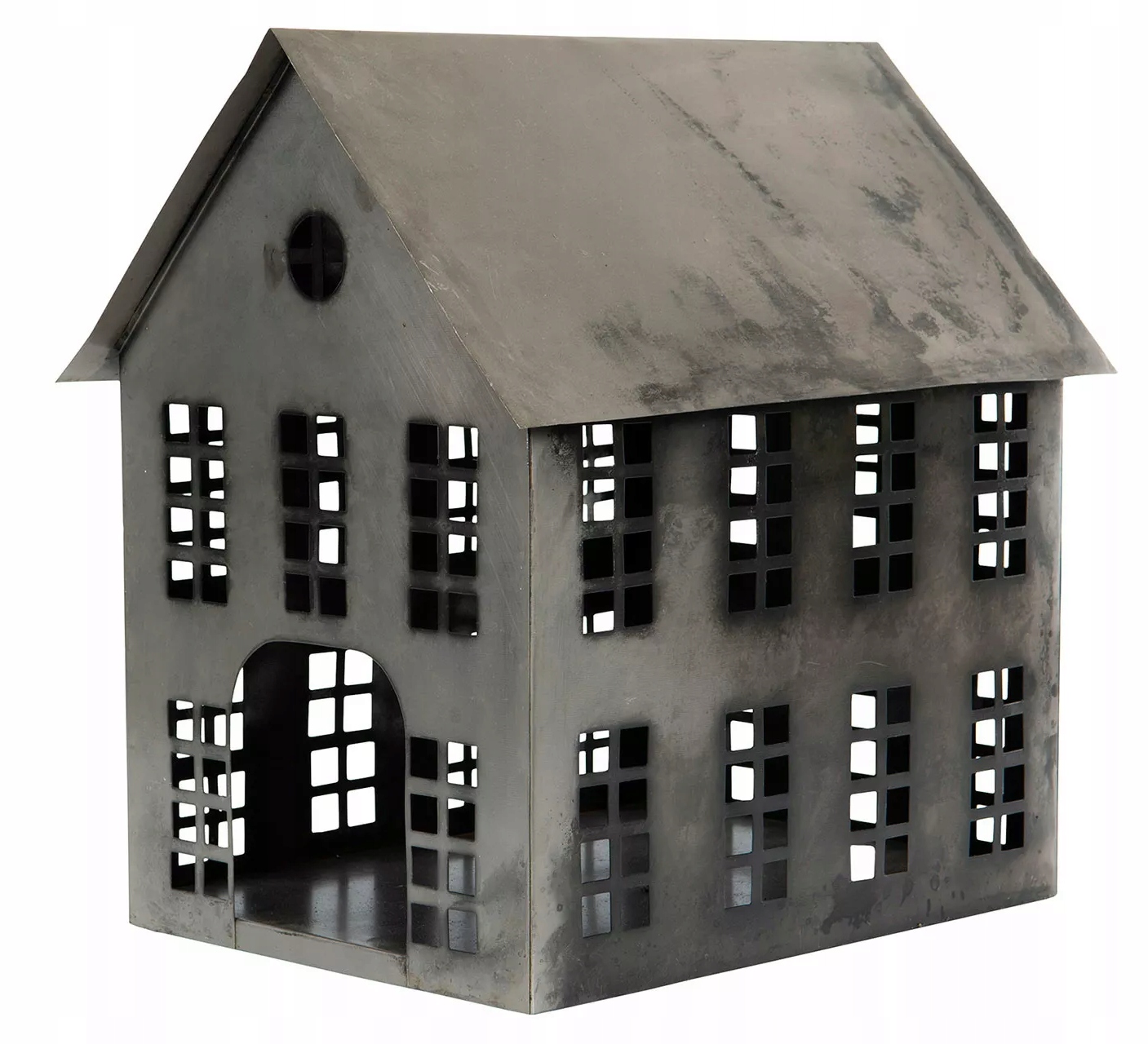 Lampion Ve Tvaru Domku kovový Stříbrný loft skandinávský 35x30x23 cm