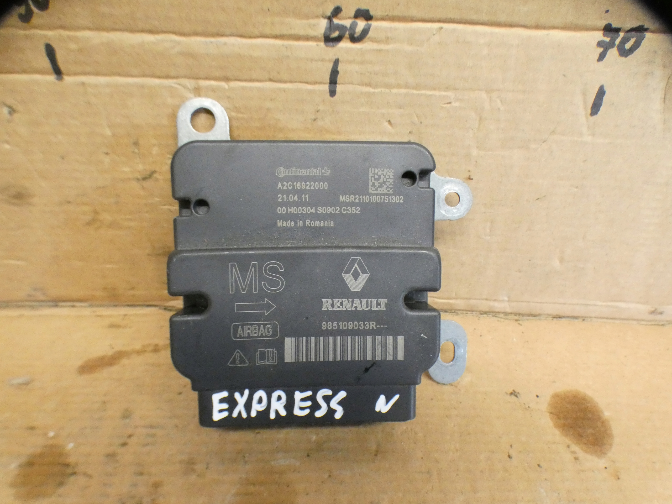RENAULT EXPRESS modulo Centralina airbag airbag SRS 985109033R