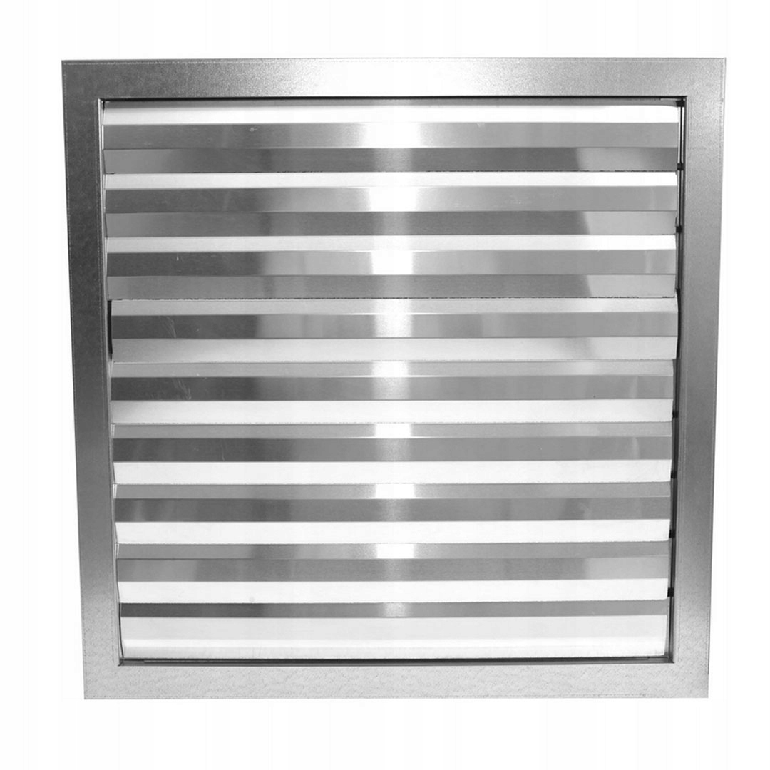 Ventilační mřížka s kovovou žaluzií, odvětrávací, 350 x 350 mm, fi250 mm, stříbrná