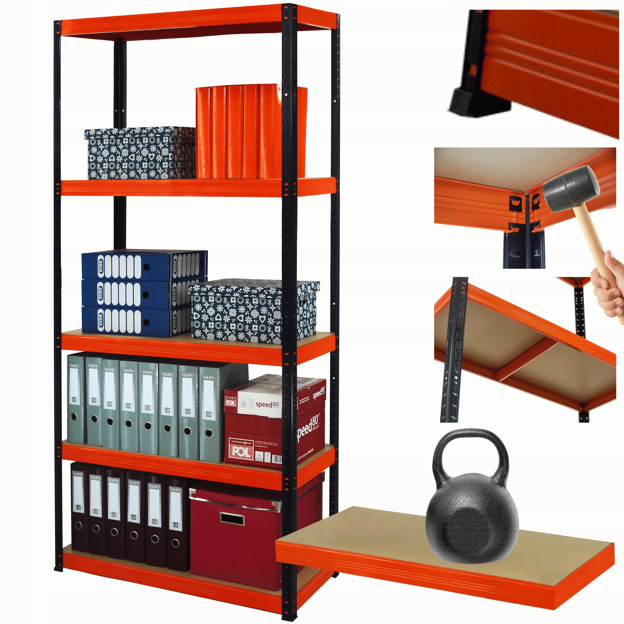 Kovový skladový regál Helios 180x100x40 cm 5Px175 kg, Trvanlivý Pl