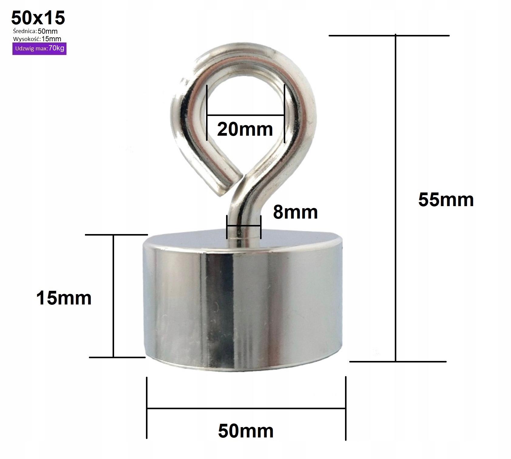 UCHWYT MAGNETYCZNY 50x15 mm MAGNES NEODYMOWY Z UCHEM 70KG EAN (GTIN) 4891130040