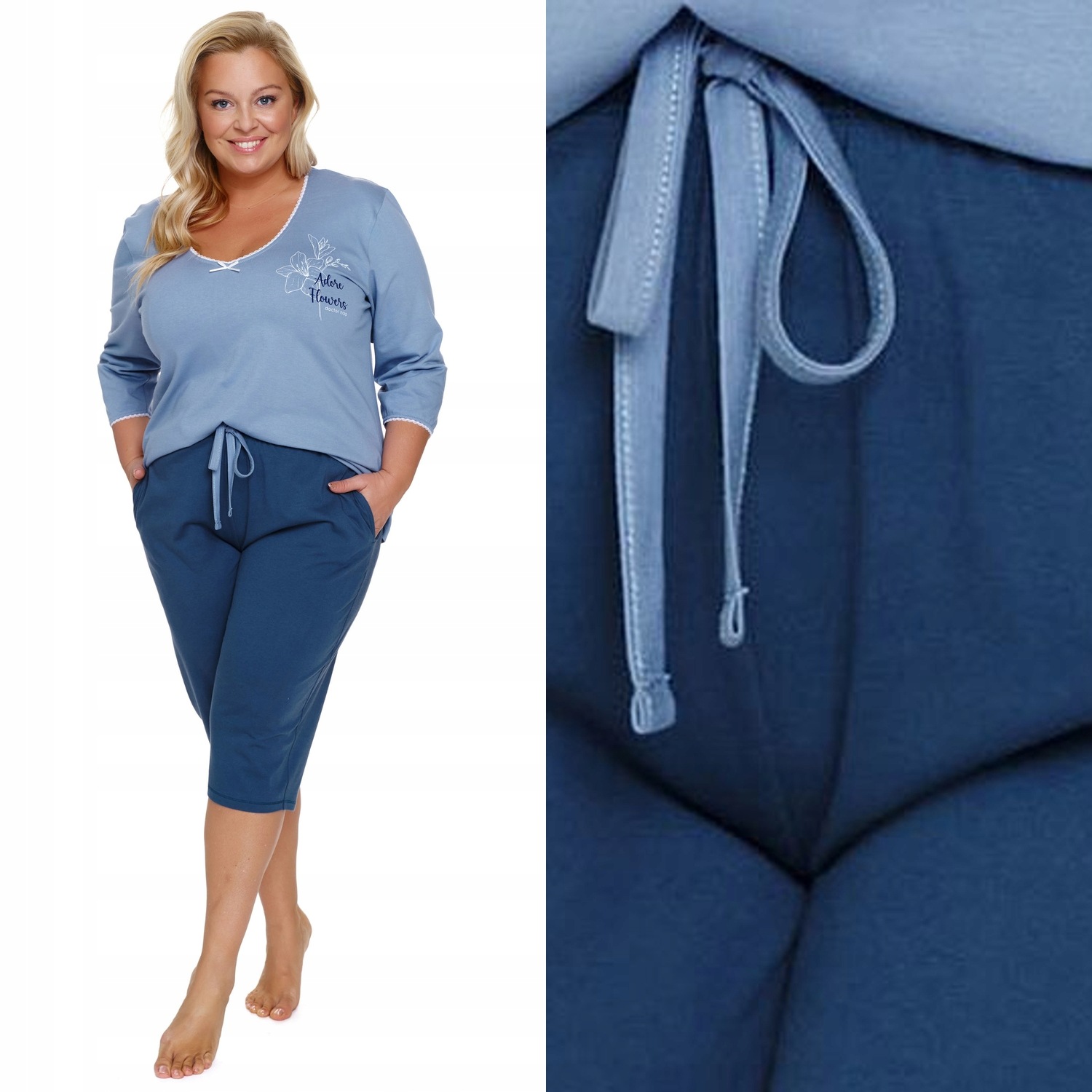 Dámské pyžamo Doctornap Pm 7262 sky blue bavlněné s kapsami, velikost L