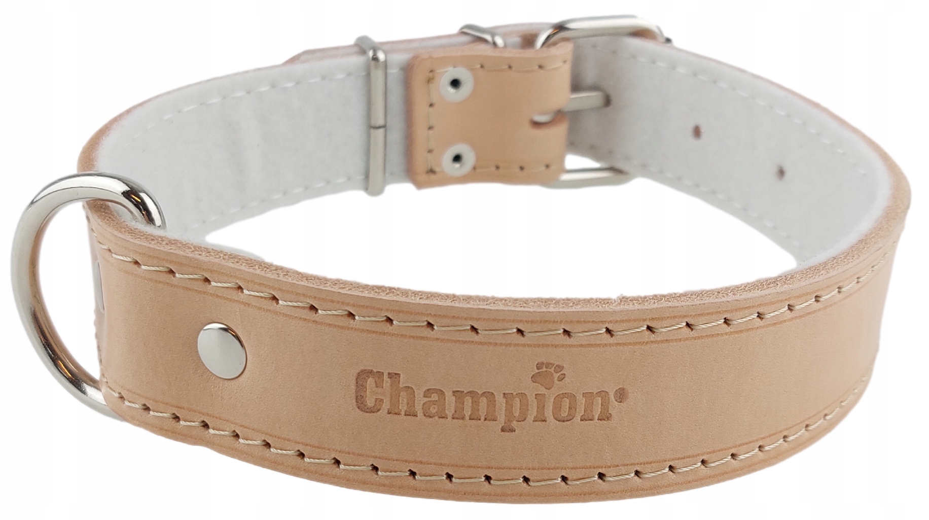 Levně Obojek pro psa Lícová kůže Polský Výrobce Champion 60 cm/3,5 cm Natural