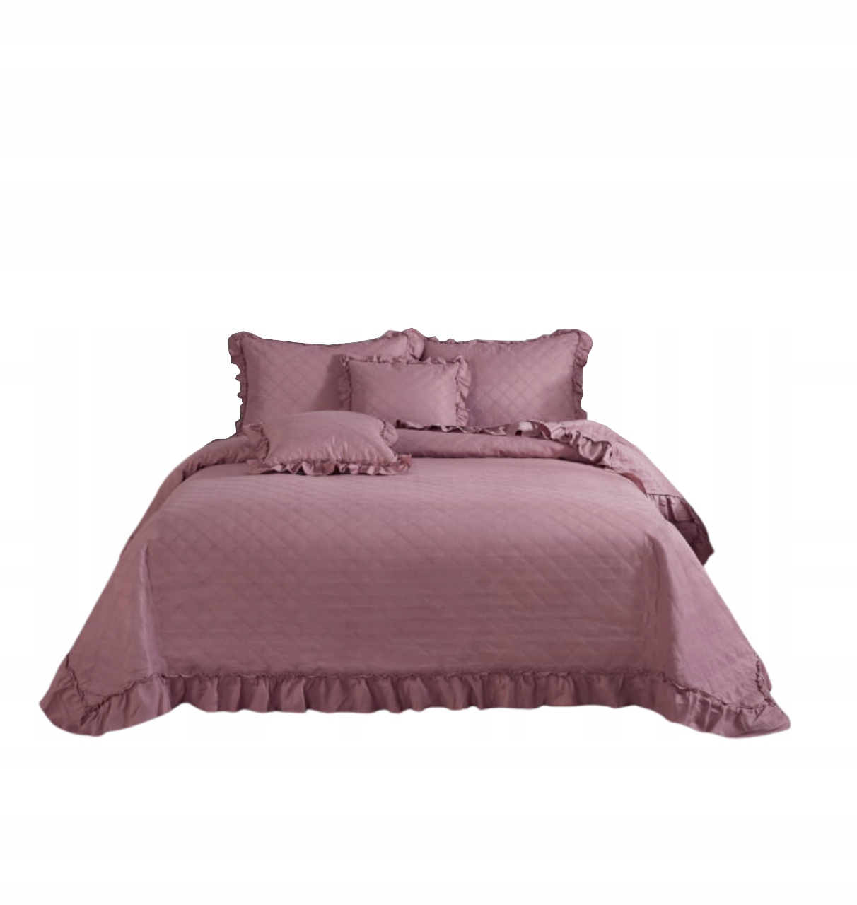 Dekorativní přehoz Ruffy 160x220 prošívaná s volánkem, tmavě pudrový
