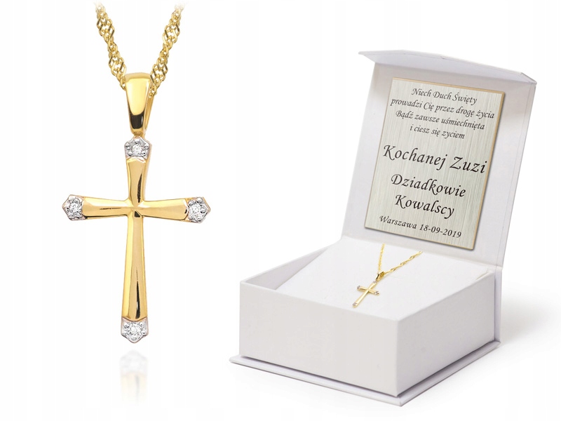 Zlatý Kříž S Brilianty Na Řetízku 585 Gravírování