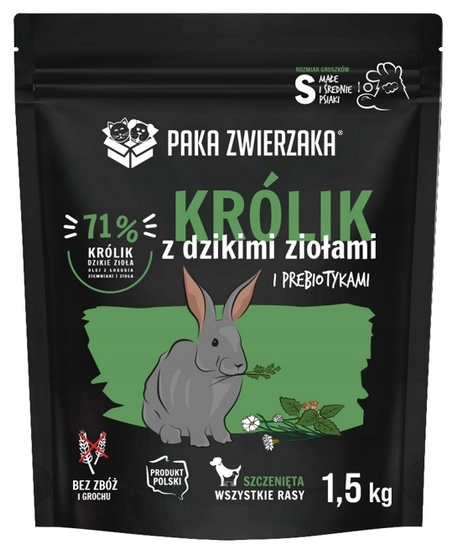 Levně Zdravé krmivo pro štěňata malých plemen Paka Zwierzaka Králík s bylinkami 1,5 kg