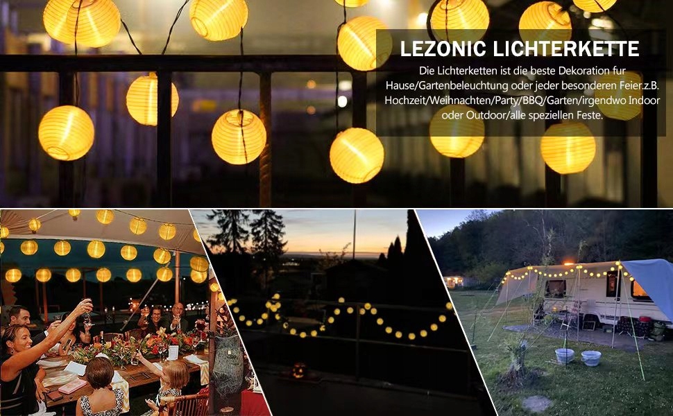 LEZONIC WODOODPORNE KULE ŚWIETLNE LAMPKI OGRODOWE SOLARNE 20 LED 6M — miniatura 10