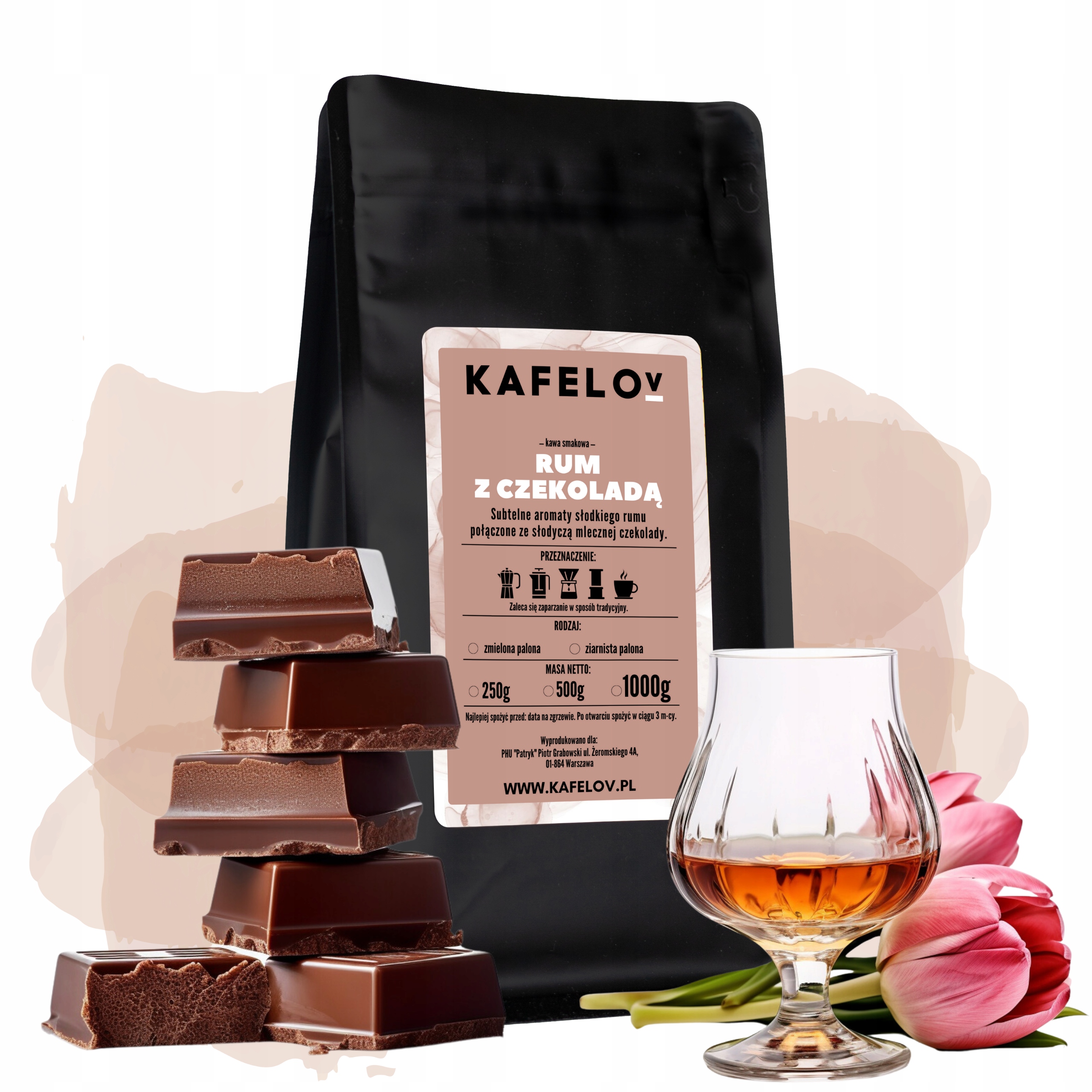 Levně Káva Kafelov ochucená Rum S Čokoládou 1 kg mletá