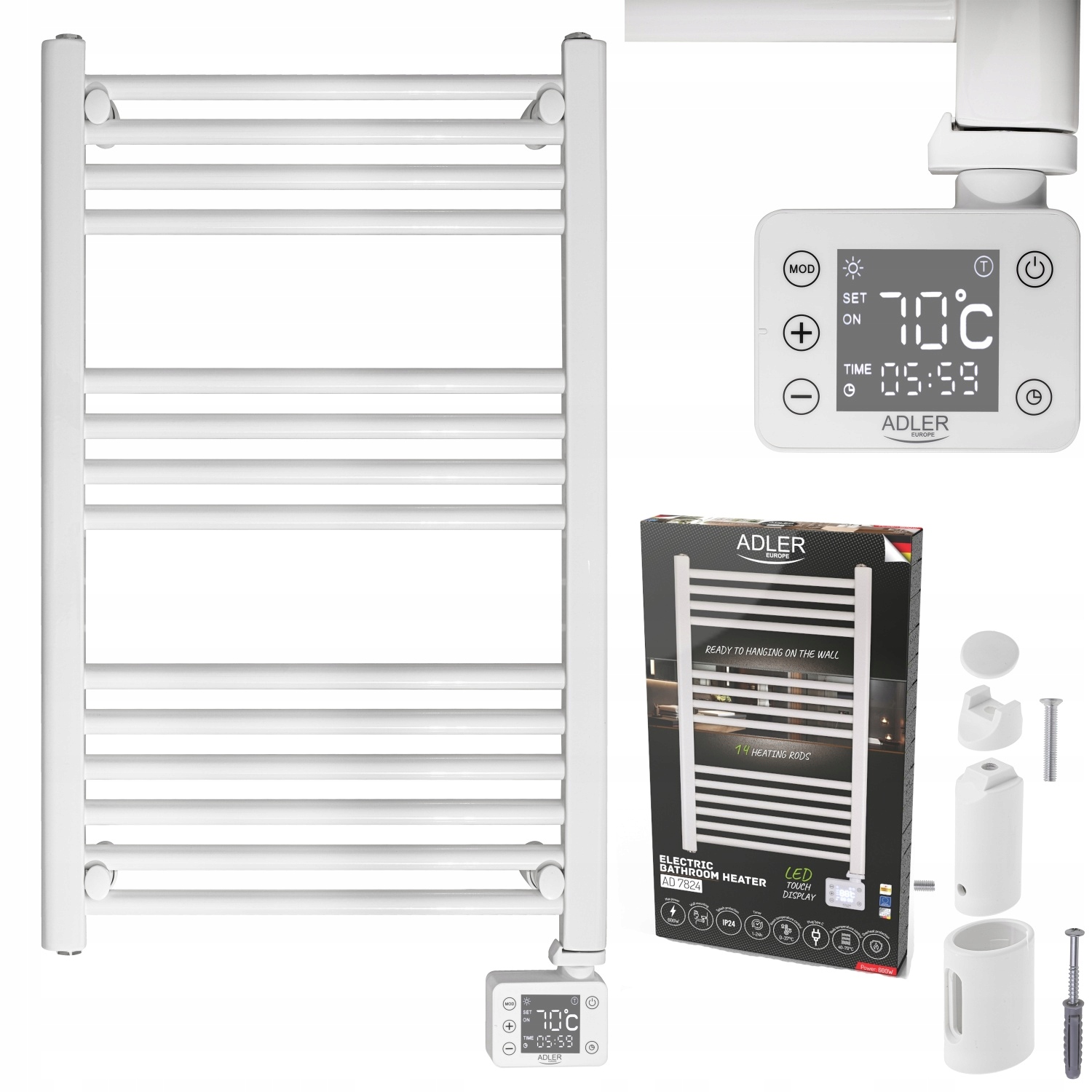 Elektrický kúpeľňový radiátor Adler 600 W 50 x 90 mm biely Drabinka
