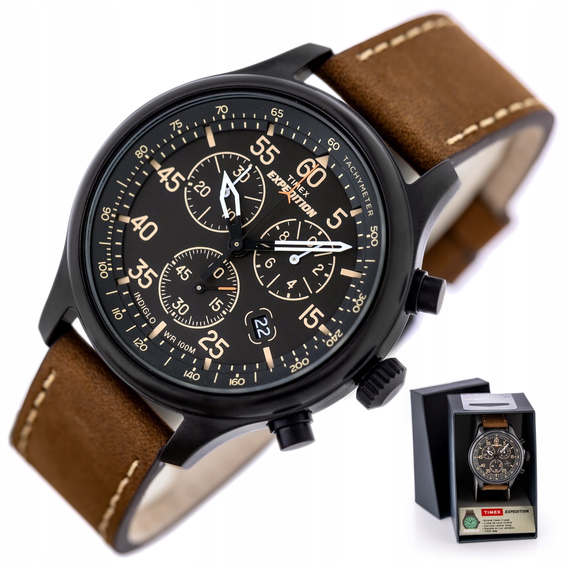 Pánské Hodinky Timex Expedition T49905 Chronograf Podsvícený Ciferník Box