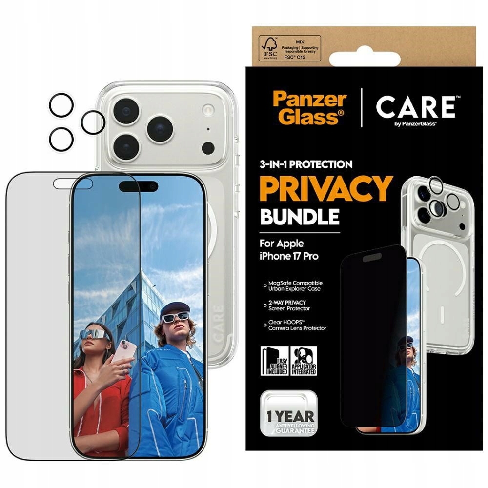 Ochranný set Care by PanzerGlass Flagship Privacy 3v1 Puzdro Privátne sklo