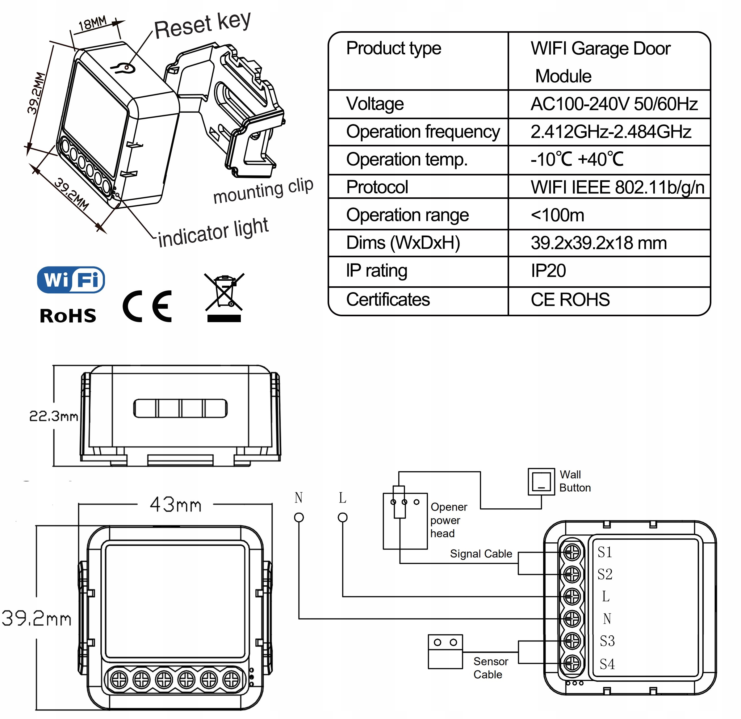 WIFI TUYA SMART STEROWNIK BRAMY GARAŻOWEJ CZUJNIK EAN (GTIN) 0046214538823