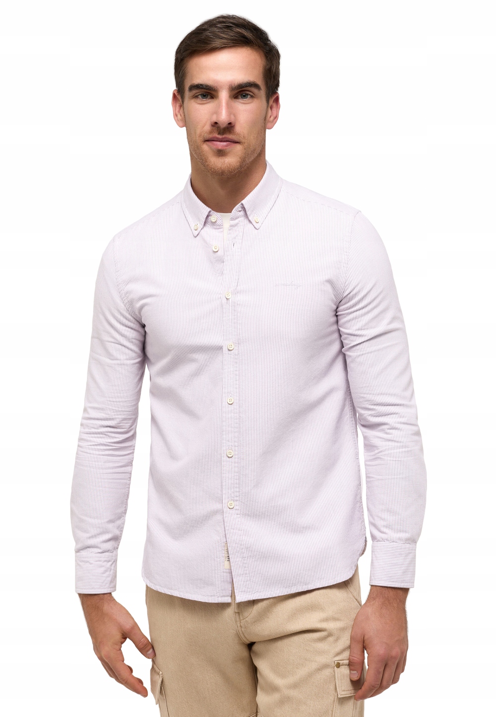 Mustang Pánská Bílá Pruhovaná Košile Casual Velikost L