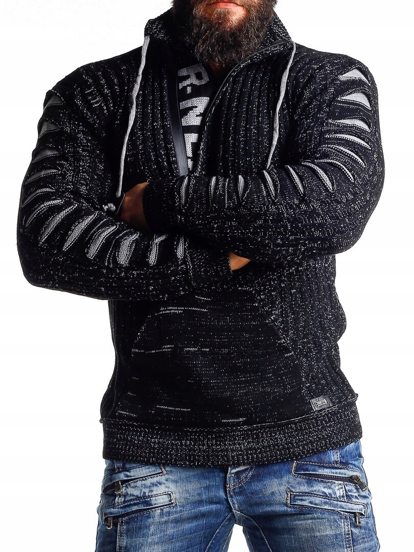 SWETER MĘSKI GRUBY GOLF ROZPINANY STÓJKA CZARNY - 4XL