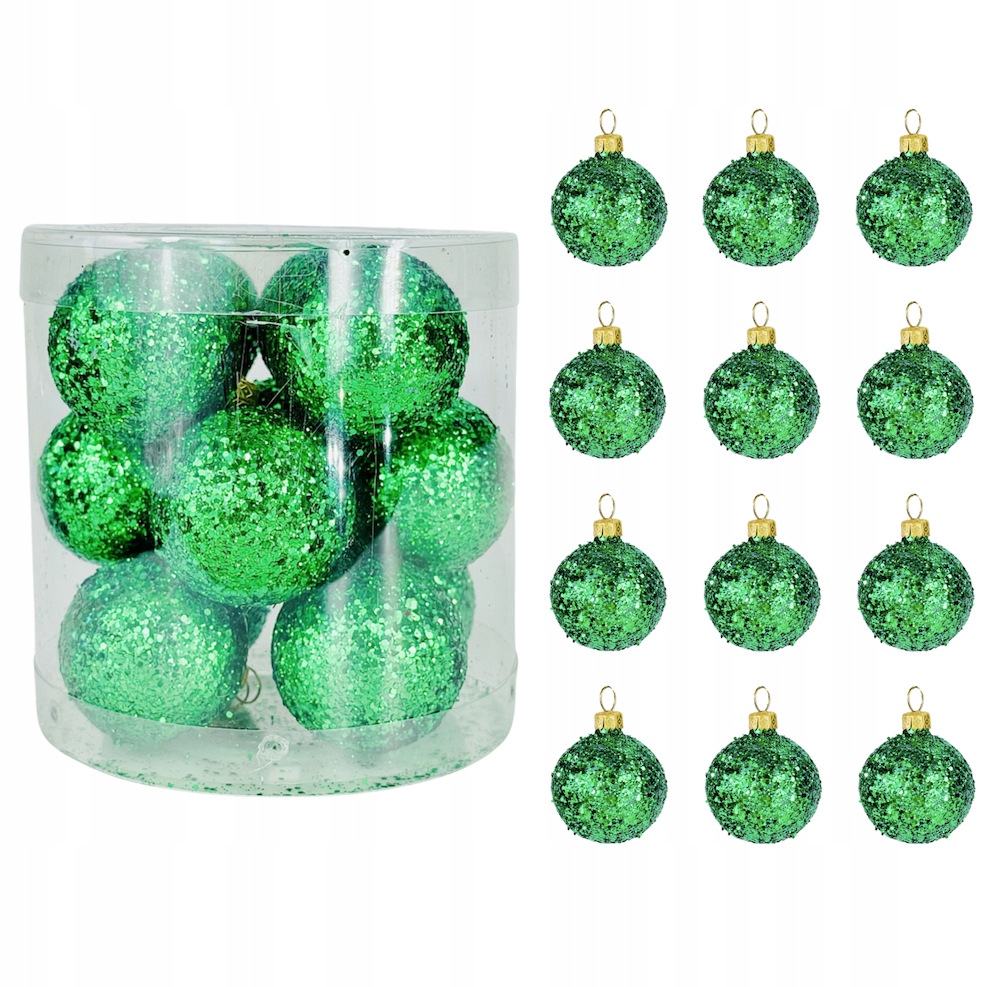 

Komplet 12 Bombek Bombki Bańki Zielone Brokat 4cm