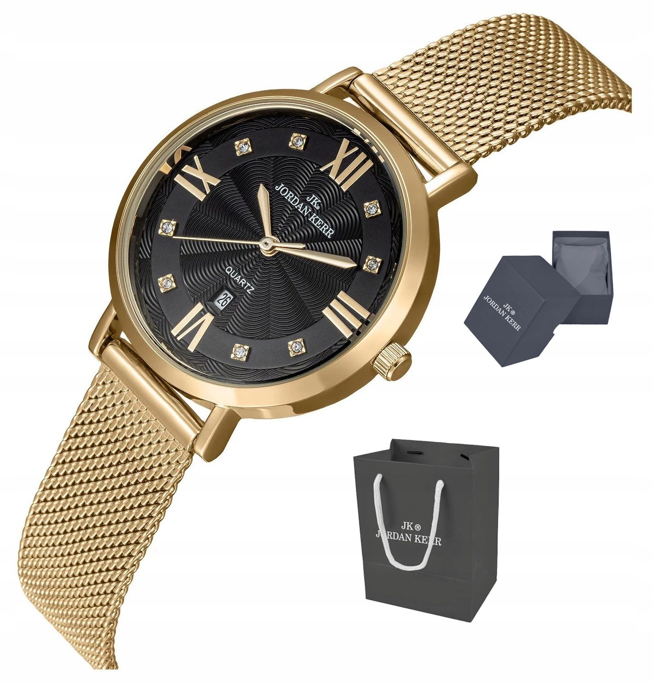 Dámské Elegantní Zlaté Hodinky Jordan Kerr P9006 Ipg Ct 32 mm Zirkony Mesh