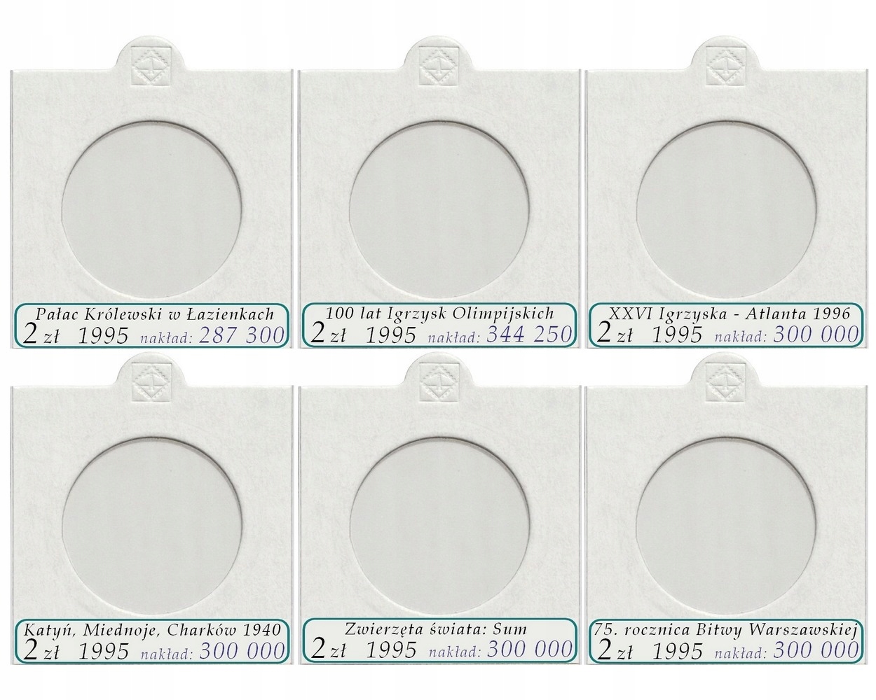 

Komplet 260 holderów na monety 2zł 1995-2014+opisy