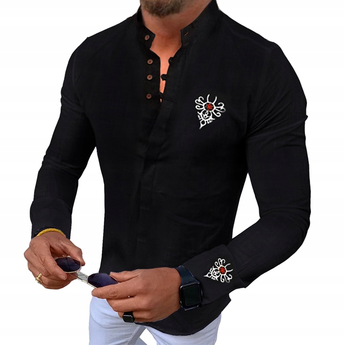 Pánská košile Casual Bavlněný stojáček Výšivka Vyšívaná Svatba Svatební Hostina