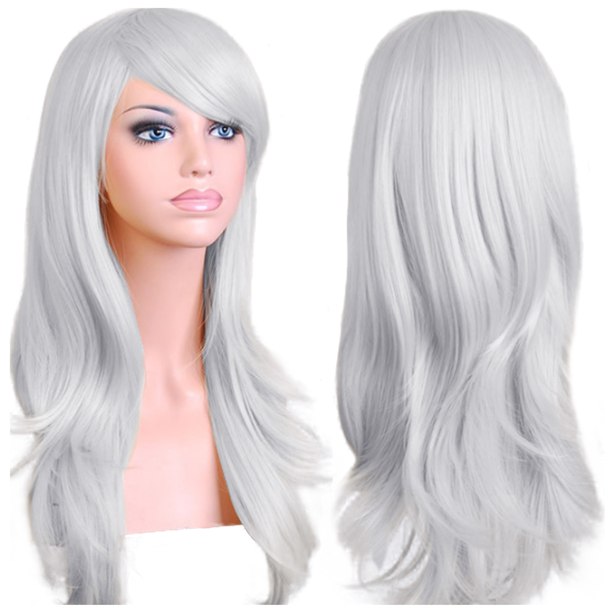 

Peruka szara siwa Grzywka anime manga cosplay 70cm