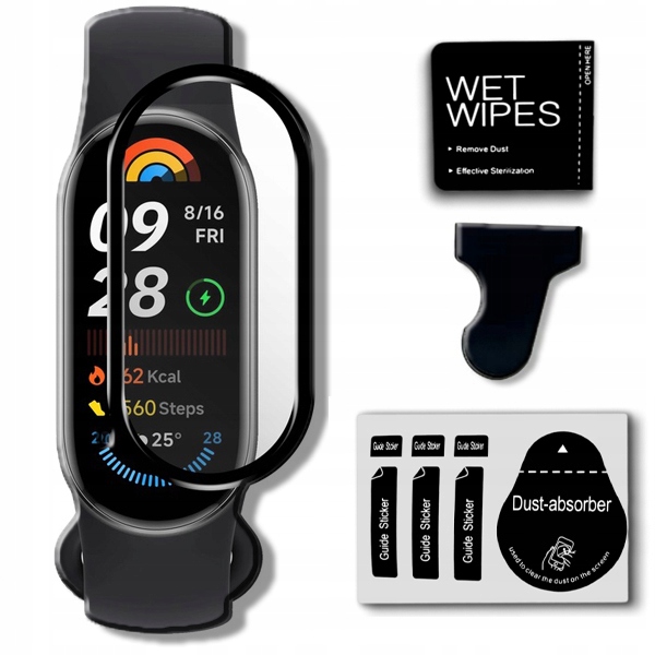 SZKŁO HYBRYDOWE 3D FOLIA DO SMARTBAND XIAOMI MI BAND 9 + ZESTAW MONTAŻOWY