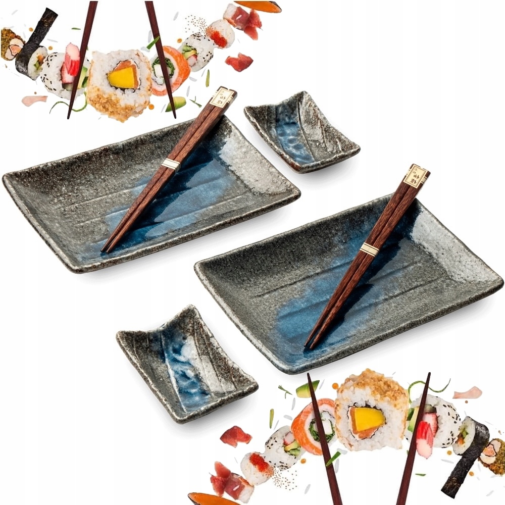 Sada keramiky na Sushi Buru Gure Šedomodrá Pro 2 osoby Edo Japan